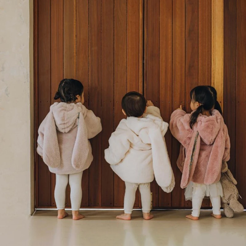 Baby Girl Jackets for 1-7Y Spring Winter Fleece Toddler Baby Warm Rabbit Hooded Coat Children Girls Long Outwear Baby Clothes