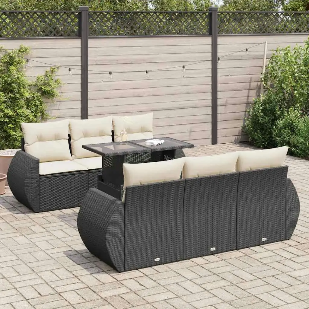 

7 Piece Outdoor Patio Sofa Set with Cushions Black Rattan Furniture Garden Seating