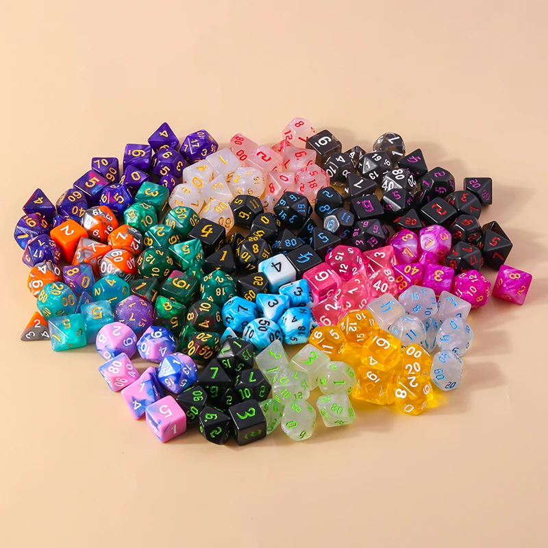 Leslie 7pcs Mixed Colorful Acrylic Dice Multi-faceted Digital Dice for Game Props Portable Toys DND RPG TRPG Games