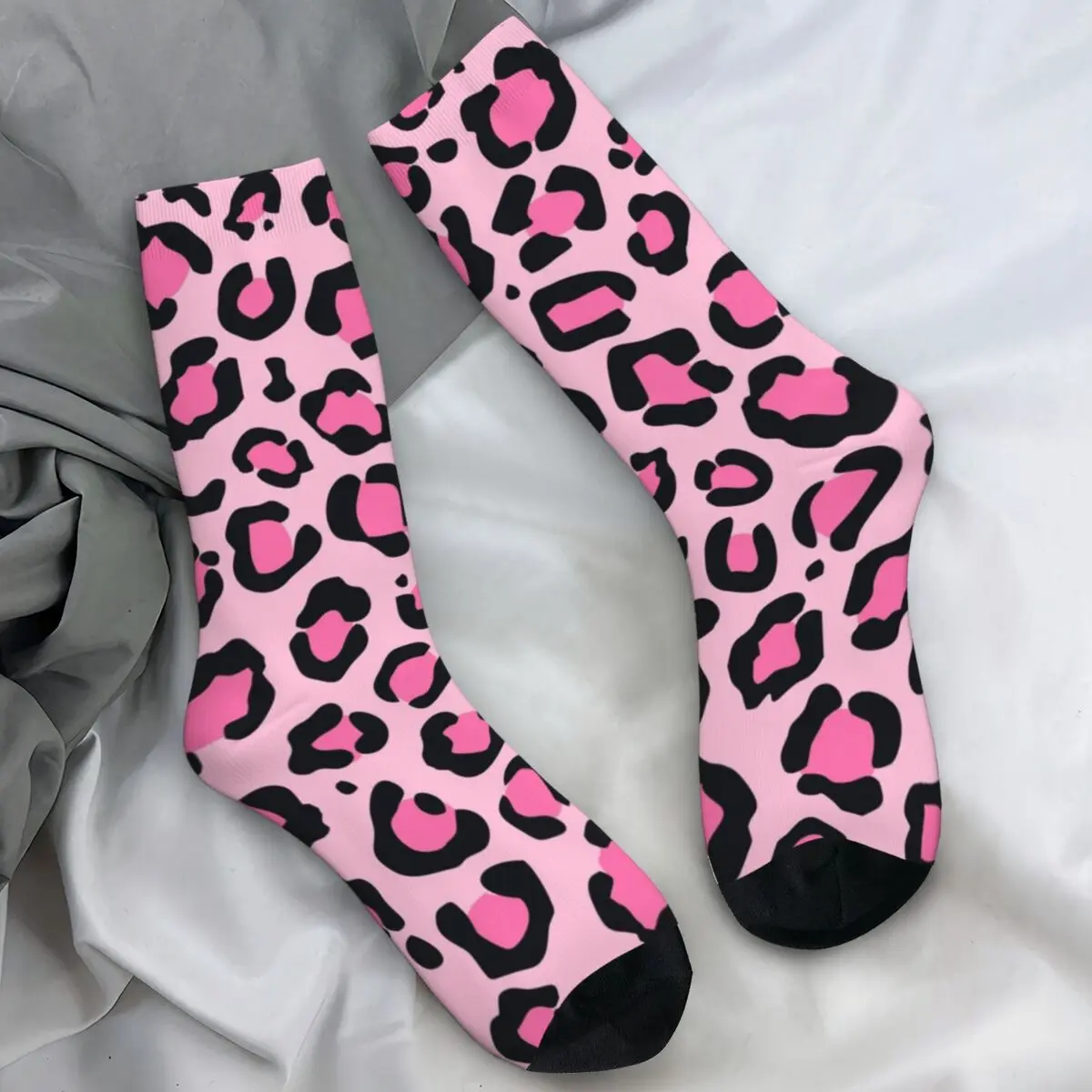 

Розовые леопардовые носки, зимние чулки из кожи животных, модные мужские мягкие дышащие носки унисекс, велосипедные нескользящие носки с графическим рисунком