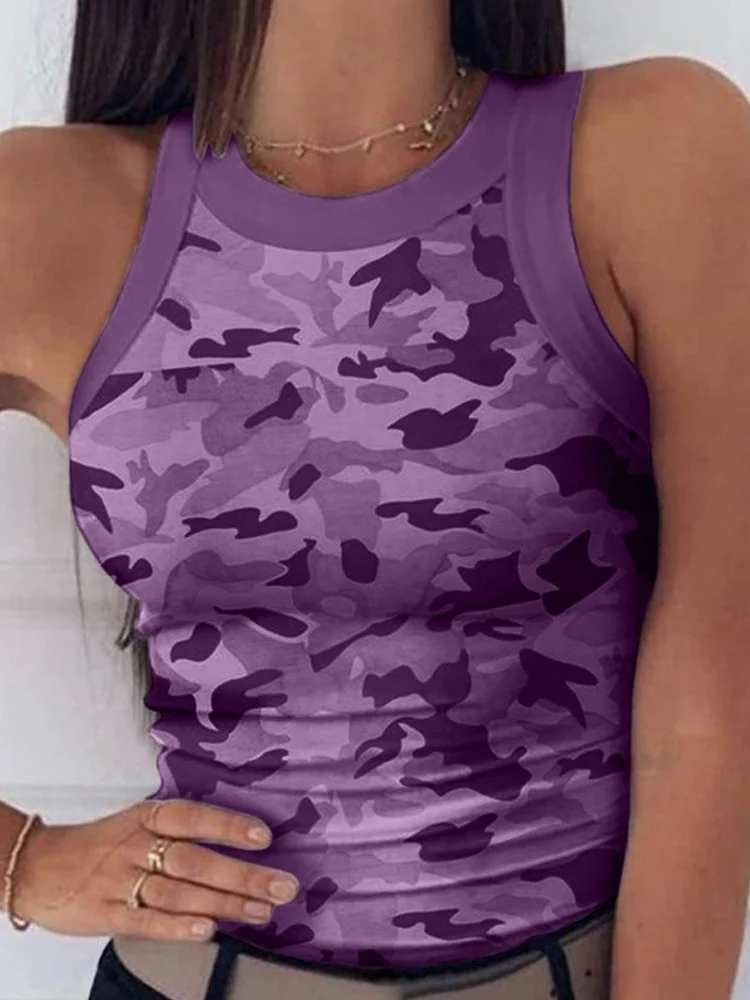 Sexy Sleeveless Small Camisole Women Camo Print Tank Tops Summer Casual O-Neck Elastic T-shirt Wear Bottoming Tops Outside — zdjęcie 6