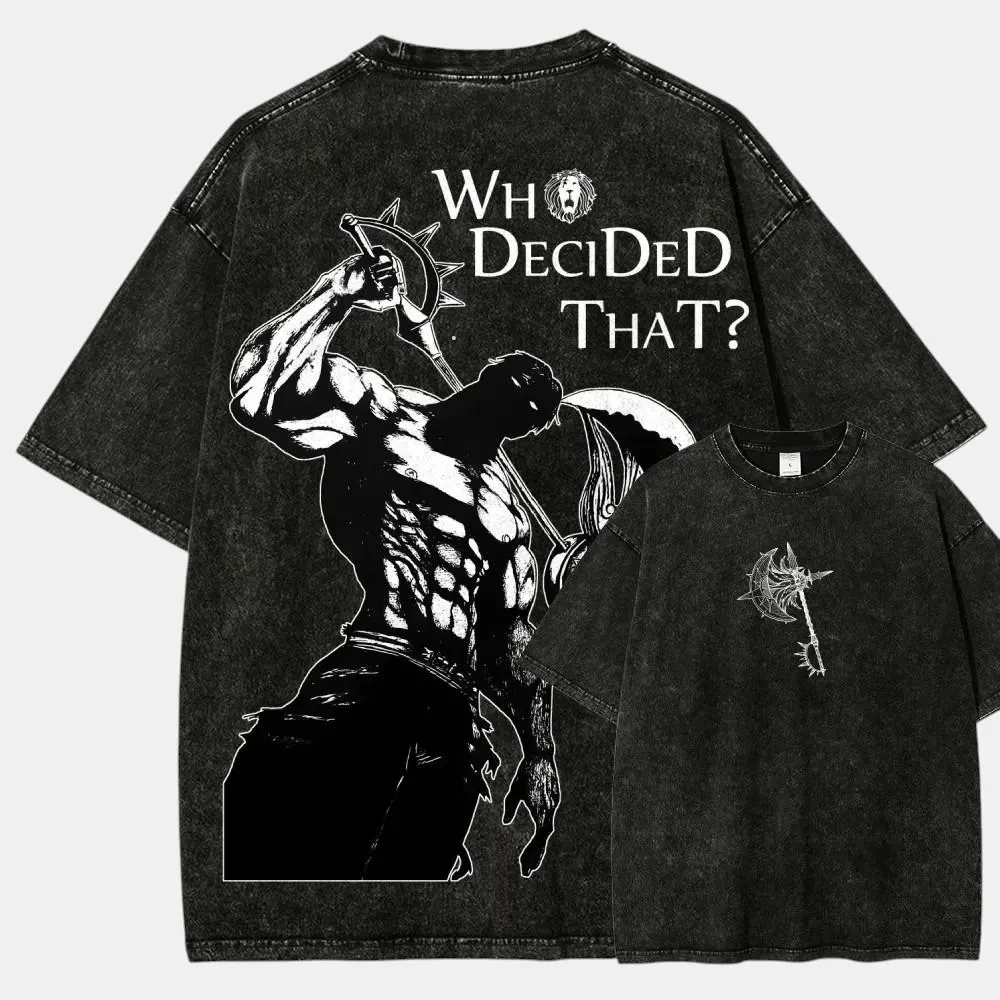 Image of Doppelseitiges Escanor The Seven Deadly Sins Vintage Washed Anime T-Shirt mit Löwen-Grafik „Sin of Pride“, übergroßes Streetwear-T-Shirt aus Baumwolle