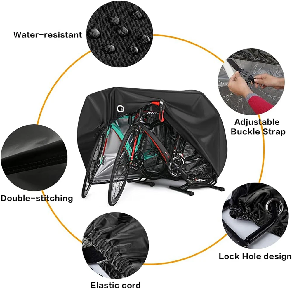 Bike Cover For 2 Bikes Outdoor Waterproof Bicycle Cover Rain Sun UV Dust Windproof With Lock Hole