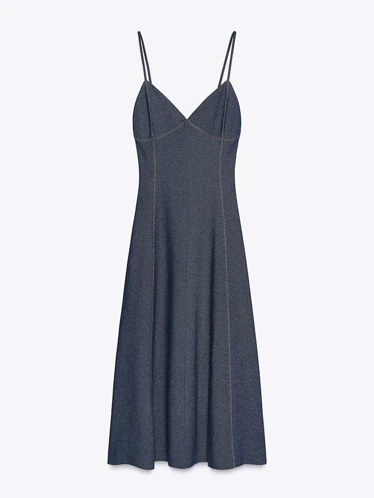 

New Summer Women's Faionable Midi Dr ZA2025 Strapl Chiffon Embroidery Gown High Waist Svel Evening Gown