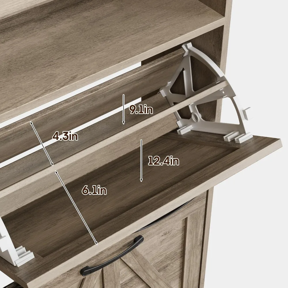 خزانة أحذية ذات طراز ريفي مع 4 أدراج، رف تخزين نحيف للمدخل، منظم رف مفتوح #5