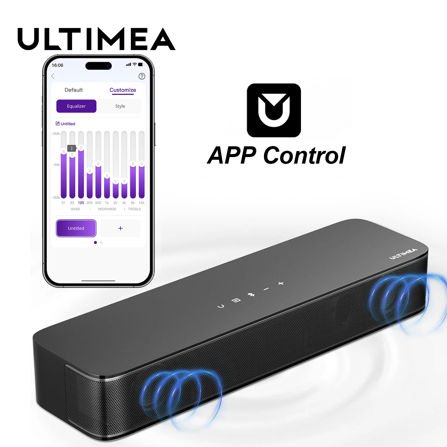 

ULTIMEA 2.1ch Sound Bar for TV, Peak Power 120W, All-in-One PC Soundbar, Built-in Subwoofer, APP Control,Opt/AUX/Wall Mount