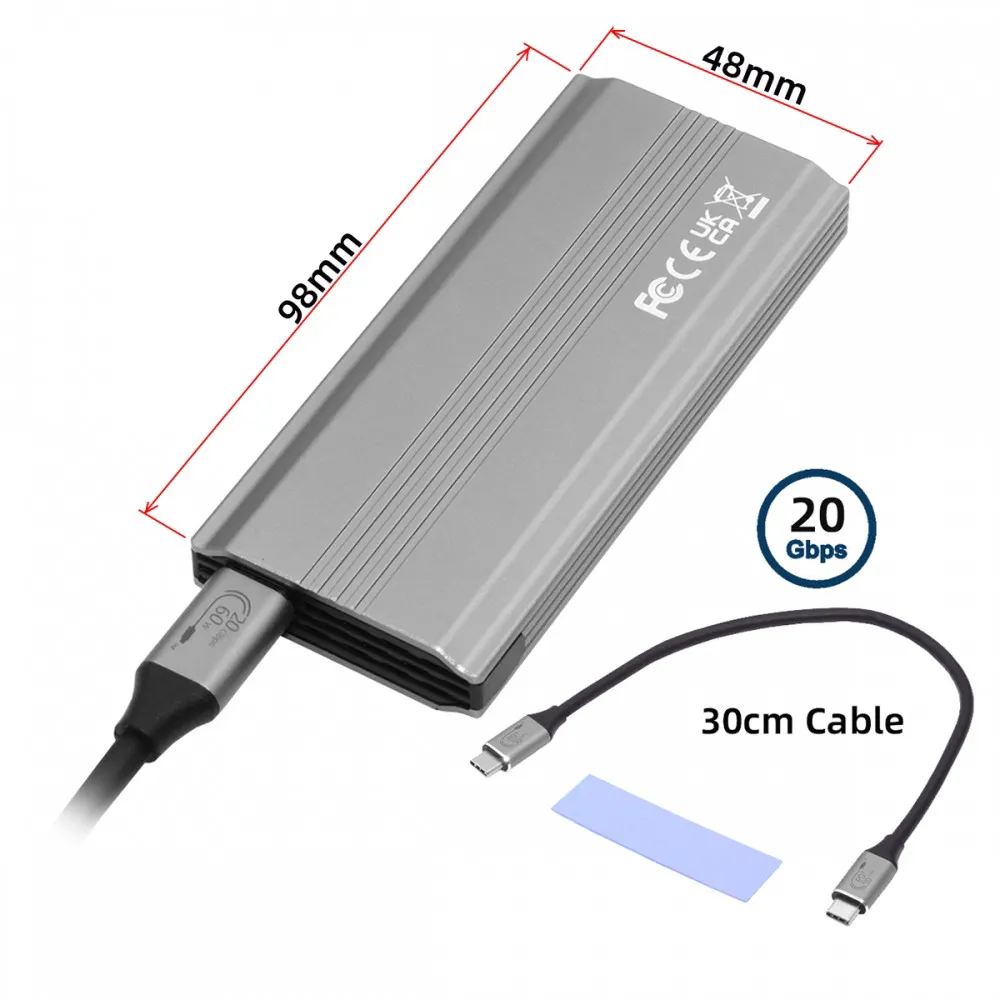 Hard Drive Adapters M.2 NGFF NVME M-key SATA SSD to Type-C USB3.2 20Gbps PCBA Enclosure Support 2280/2242/2260mm RTL9220