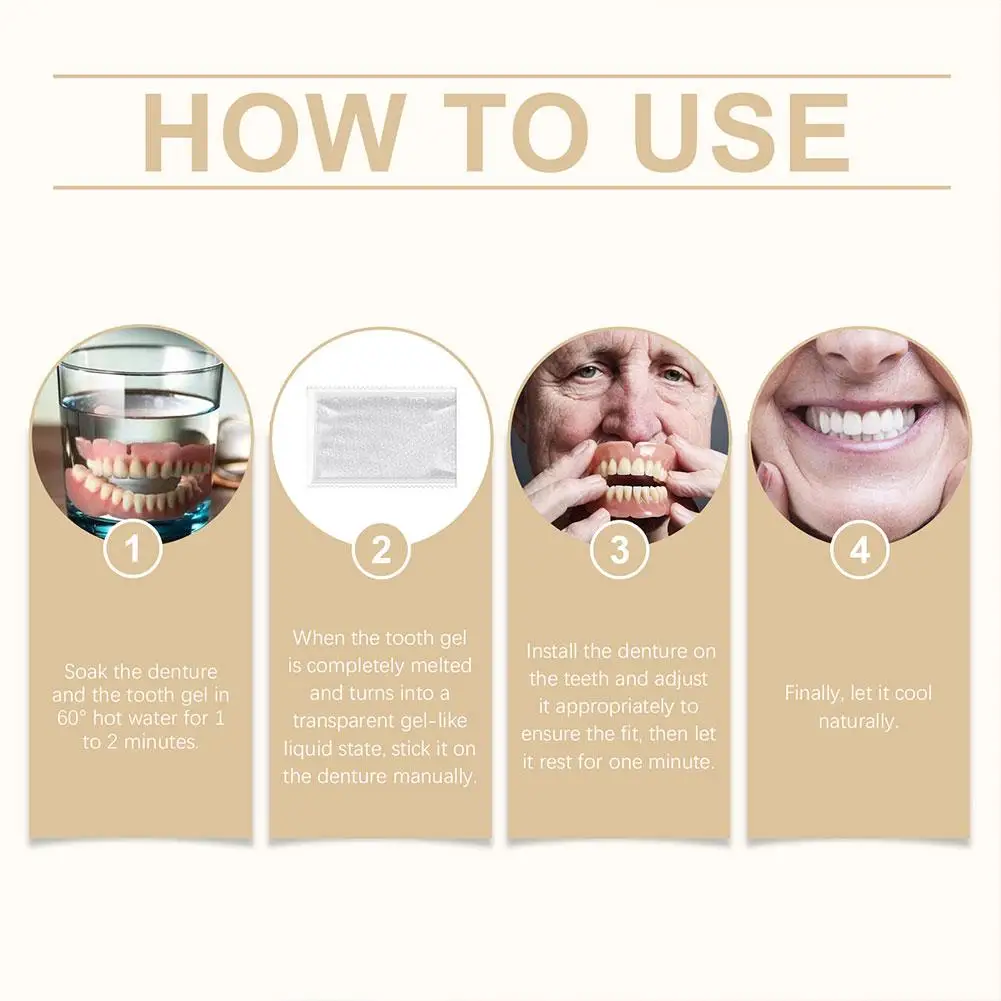 Cosmetic Denture Set Reusable False Teeth Smile Enhancement Comfortable Material Oral Care Kit Natural Fit Replacement Teeth