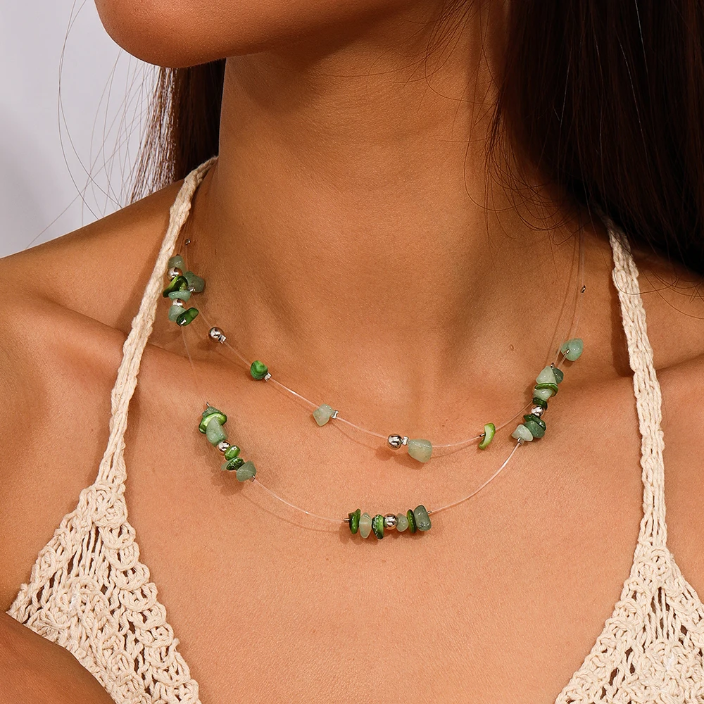 Aihua الكورية غير مرئية خيط صنارة الصيد مطرز قلادة للنساء الفتيات Ins القلائد الحلو لطيف الترقوة سلاسل المختنق مجوهرات هدايا