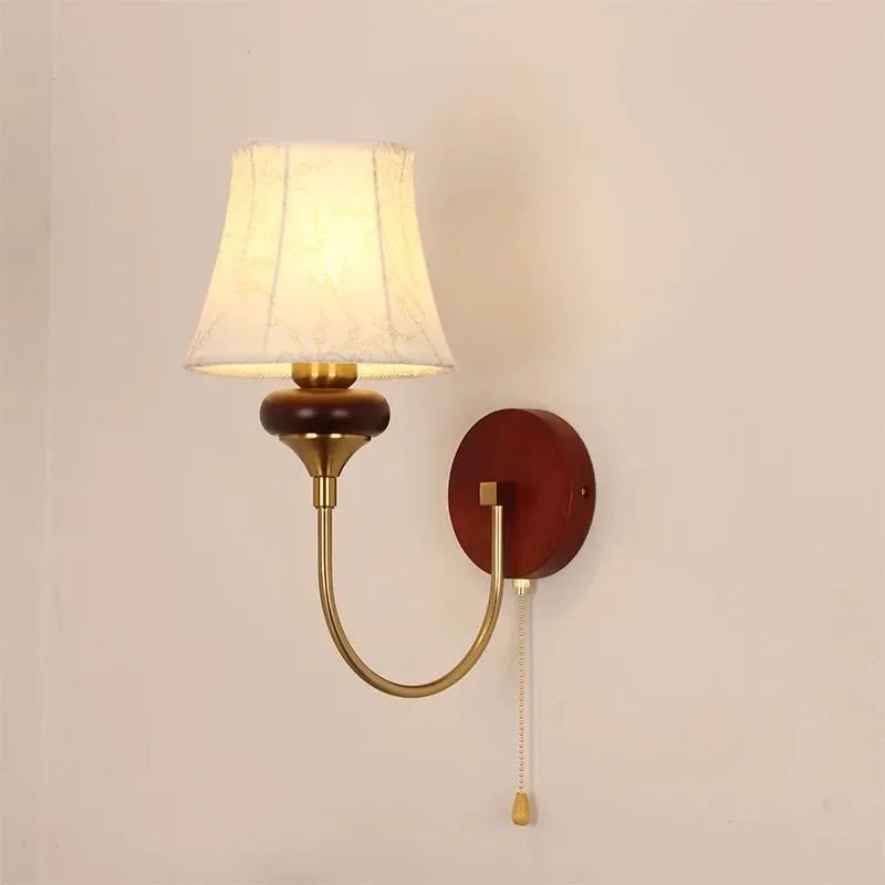 

French Vintage Mid Century American Walnut Fabric Wall Light LED Master Bedroom Corridor Living Room Bedside Reading Decor New