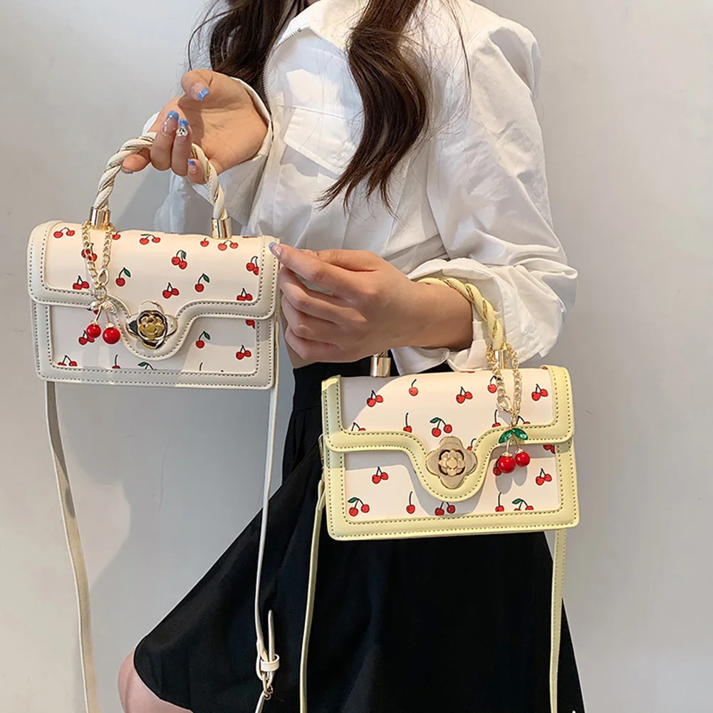 

Women Cherry Square Chain Bag PU Leather Sweet Cherry Crossbody Bag Versatile Fashion Small Satchel Bag Female Daily Commute Bag