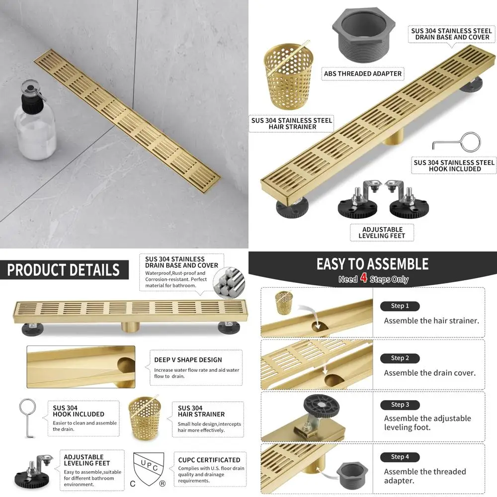 

Rectangular Linear Shower Drain 32 SUS-304 Stainless Steel, High-Flow 51L/Min Drainage, US Standard Floor Drain System
