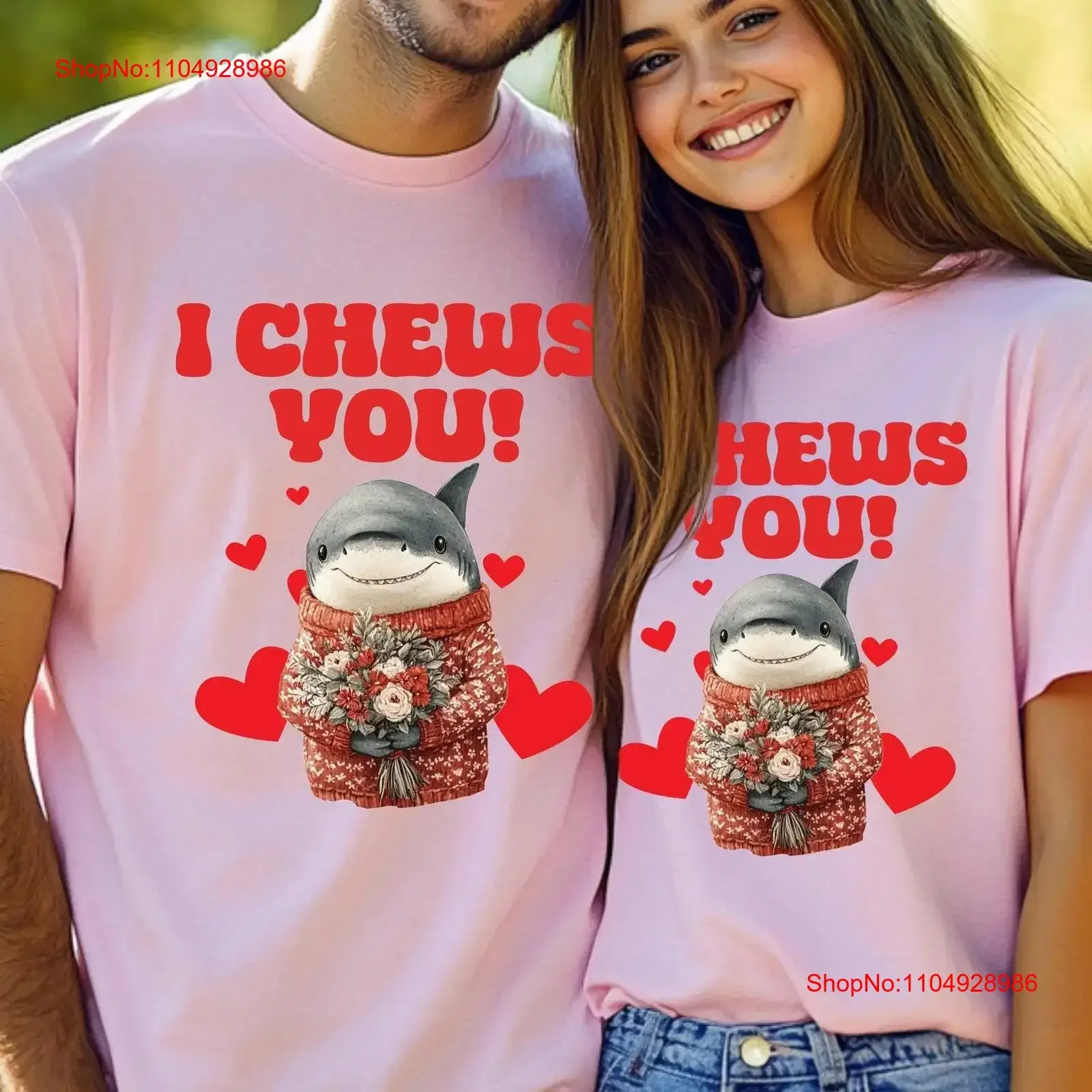 

Shark Valentine T Shirt Cute I Chews You Couple GIft For Her Or Him vintage Washed Stretched homme designer clothes Comfortable