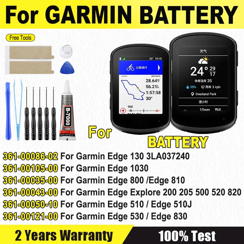 Batería para Garmin Edge 130 3LA037240, 1030, Edge 510 510J, 800 810, Explore 520 820 520 500 200 Plus 361-00086-02 361-00105-00