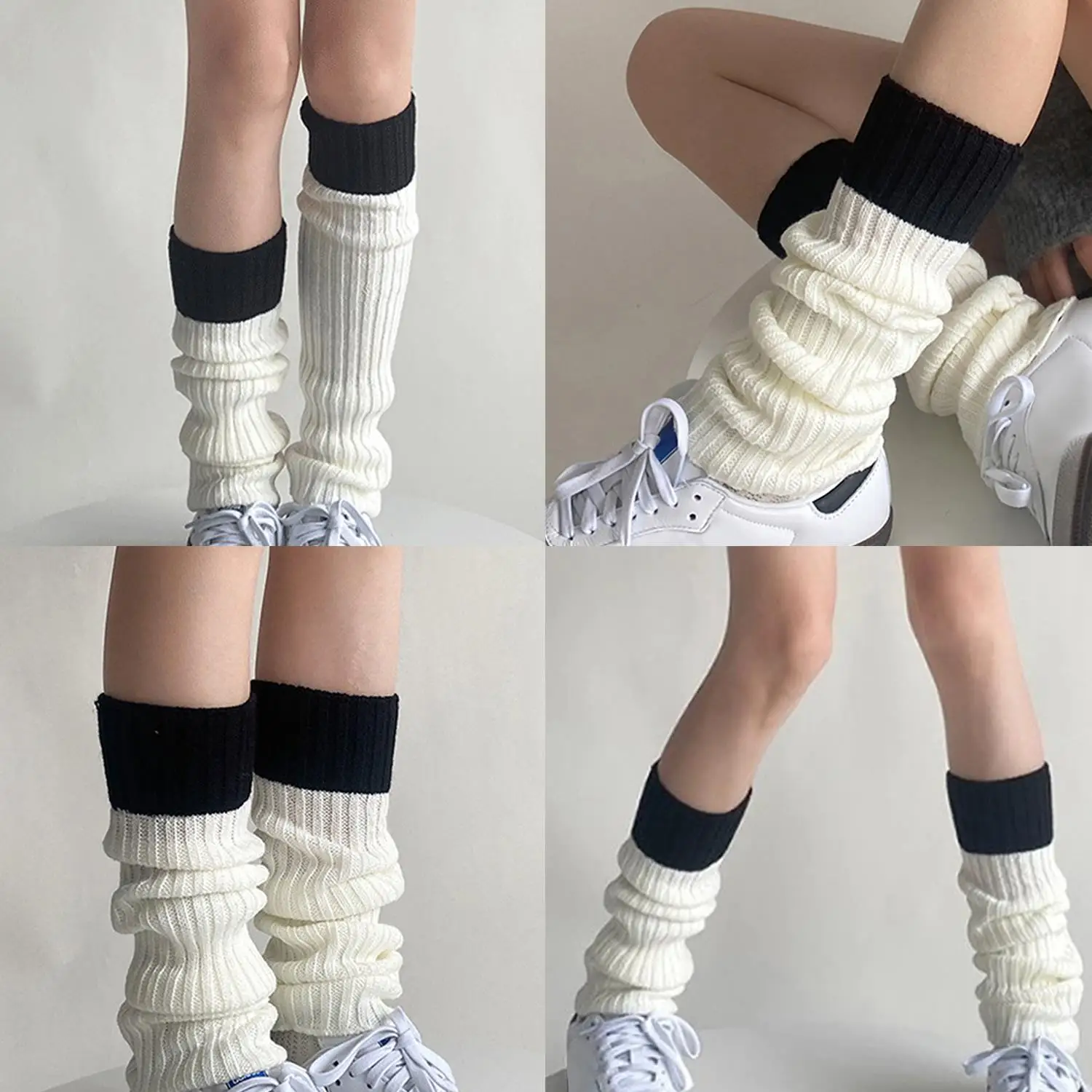 1 Pair Knitted Leg Warmers Sweet JK Ankle Warmer Knitted Striped Thickened Stocking Solid Color Leg Covers Winter Stockings