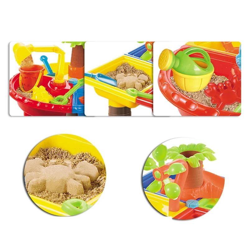 Conjunto de poço de areia infantil, mesa de areia e água para crianças pequenas, mesa de atividades, brinquedos de praia para castelos de areia, jogo de água (A)