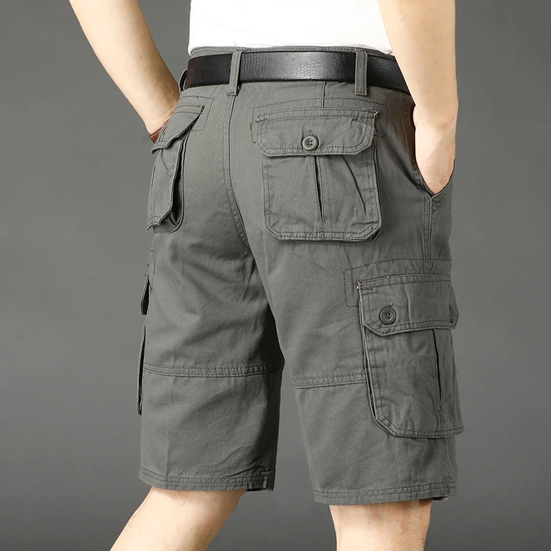 

Summer Cotton Workwear Shorts Men's Mid-aged Loose Straight Large Size Pure Cotton Pants Multi-pocket Five-Quarter Length