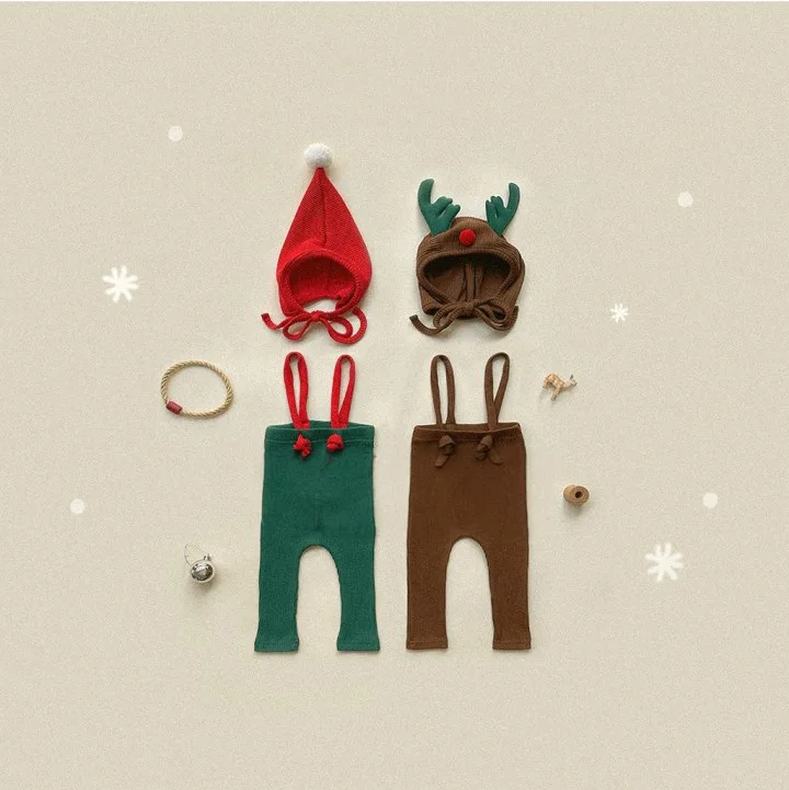 Cute Baby Christmas Dressing Up Clothes Suspending Leggings and Bonnet Infant Photo Outfits