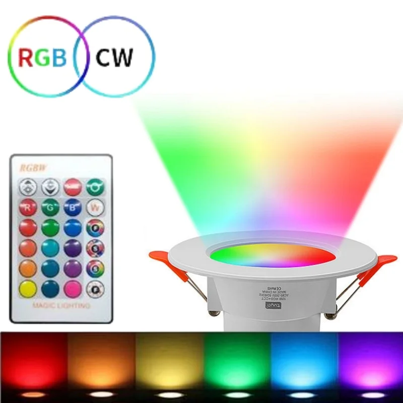 Lampa sufitowa RGB LED typu Downlight AC 10W/15W AC 110V 220V ściemniania wpuszczane Led lampa punktowa z IR lampa zdalnie sterowana