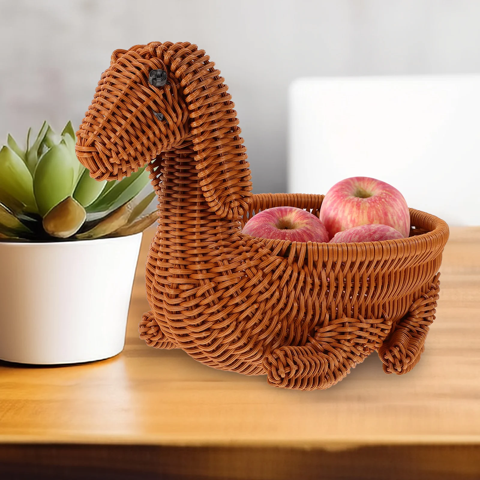 

Dog Shape Woven Basket For Fruit Snack Storage Organizer Decorative Food Holder Tabletop Bread Basket Imitation Rattan Storage
