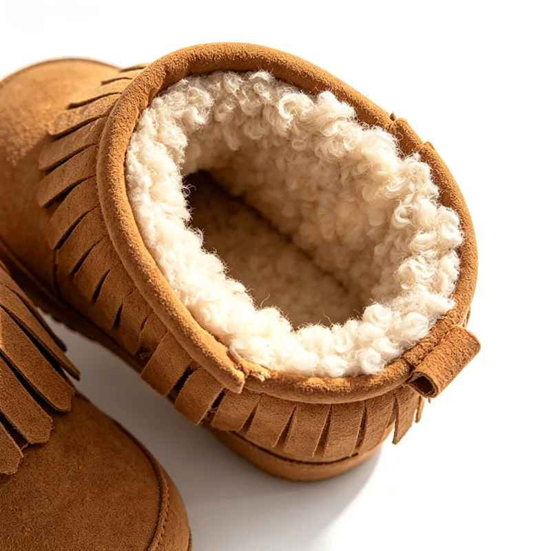 Winter Baby Snow Boots Warm Fleece Lined Soft Sole Non-Slip Suede Fringe Booties Infant Toddler First Walker Boys Girls 3-12M view 5