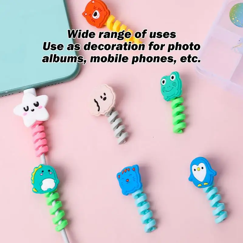 ตัวจัดระเบียบสายชาร์จซิลิโคนสัตว์สำหรับสายชาร์จอุปกรณ์ประหยัดสายไฟน่ารักสำหรับสายชาร์จ USB สีสันสดใส