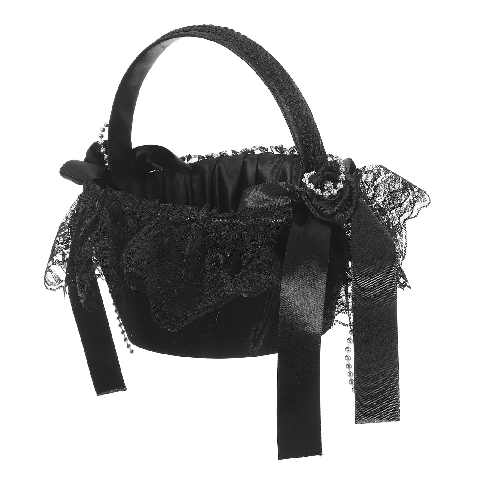 

Wedding Flower Basket For Flower Girl Black Handmade Petal Holder Confetti Basket Bridal Bouquet Decor Rustic Vintage Ceremony