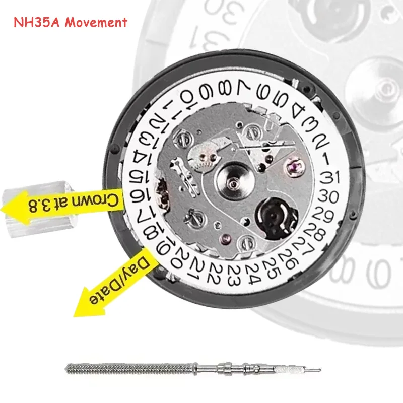 NH35A Premium Mechanical Movement NH35 At 3 At 3.8 At 6 Date wheel 24 Jewels Automatic Self-winding High Accuracy Movt Replace