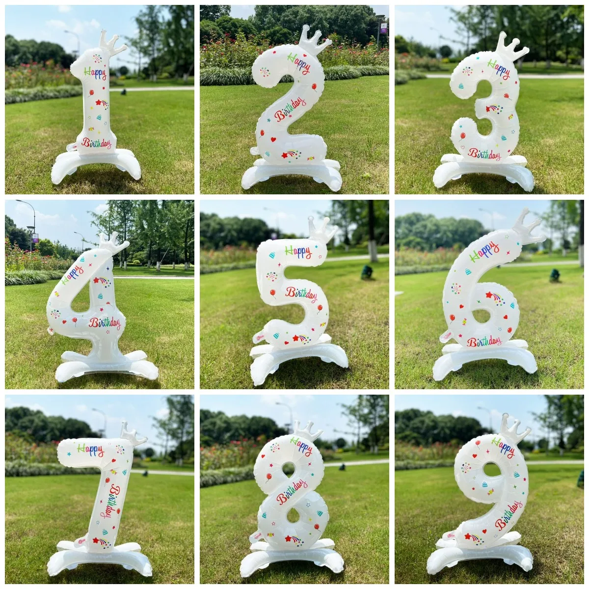 32 Inch Stand White Number Foil Balloons with Crown 0-9 Happy Birthday Wedding Party Decoration Baby Shower Large Balloons Gift