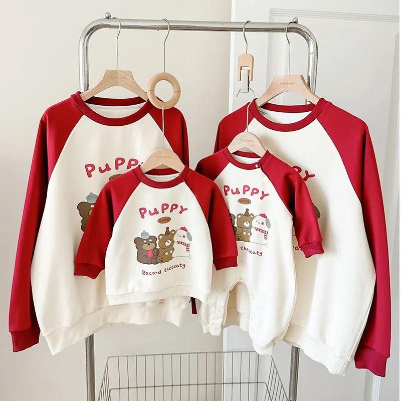 

New Family Sweatshirt Newborn Baby Romper Adult Kids Shirts Tops for Father Mother and Daughter Son Cartoon Print Clothing