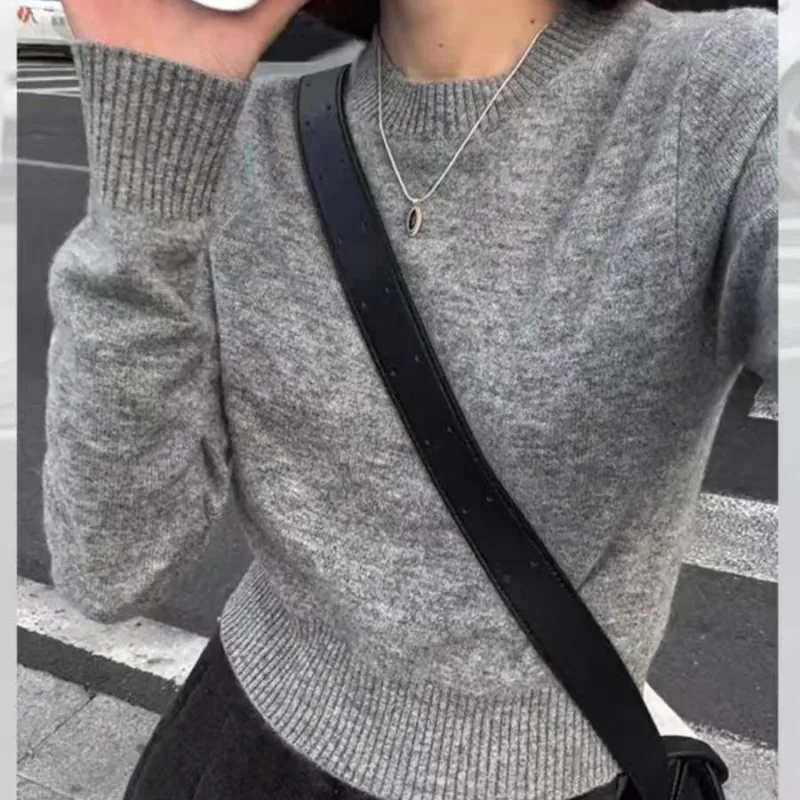 

Fashion 100% pure cashmere sweater women's round neck short pullover sweater cashmere knitted thin long sleeve bottoming shirt
