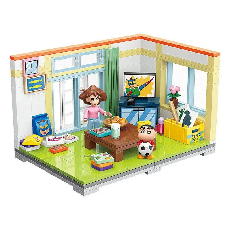 KEEPPLEY Crayon Shinchan Woonkamer Bouwstenen Kleine Deeltjes Model Speelgoed voor Jongens Creatief Cadeau