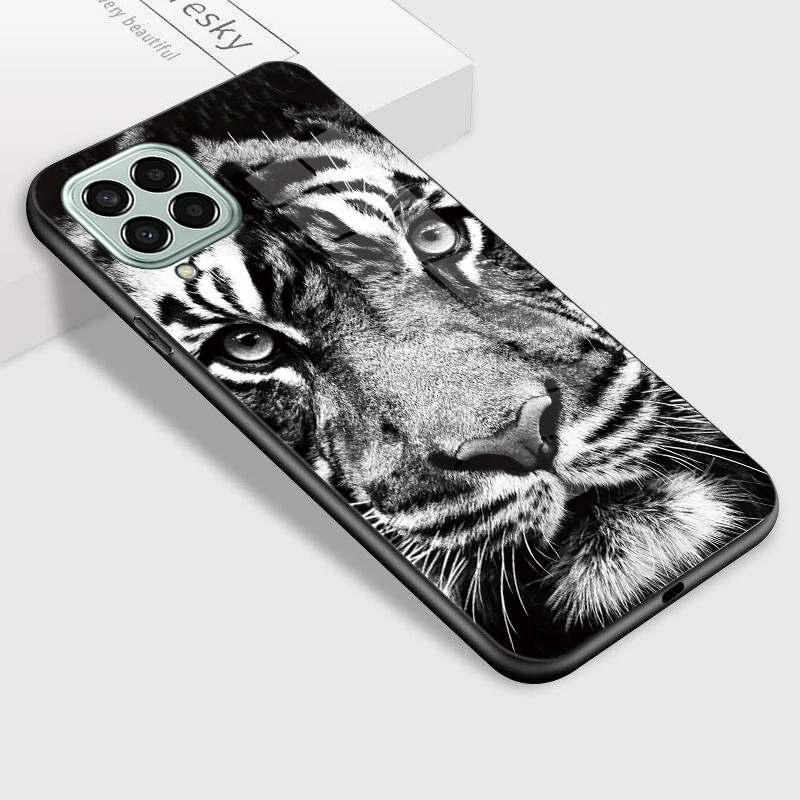 Tiger Glass Phone Case For Samsung Galaxy Quantum 3 M53 A12 M12 A42 5G M62 F62 A50s Ultra Anti Vibration Hard Protective Cover