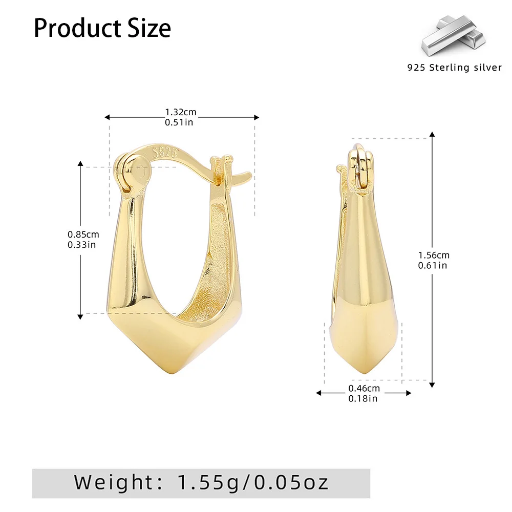 MIYEJI Real S925 Sterling Silver Geometric Pointed Bottom Hoop Earrings For Women Daily Wear Classic Fine Jewelry Accessible