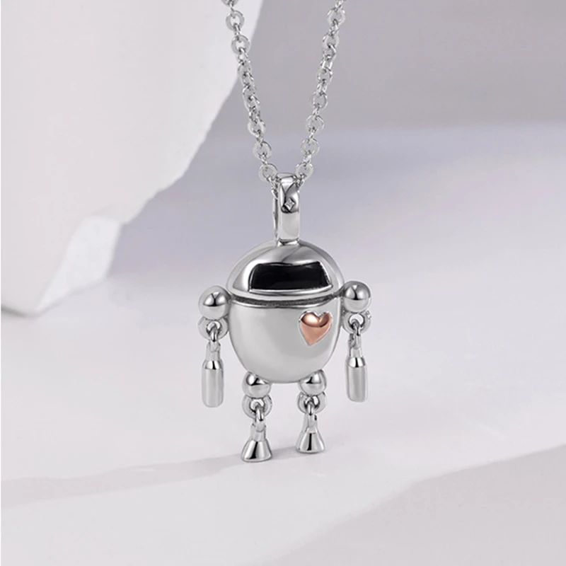 925 Sterling Silver Cartoon Robot Heart Chokers Necklace For Women Fine Jewelry Small Chic Pendant Necklaces 2023 Summer New