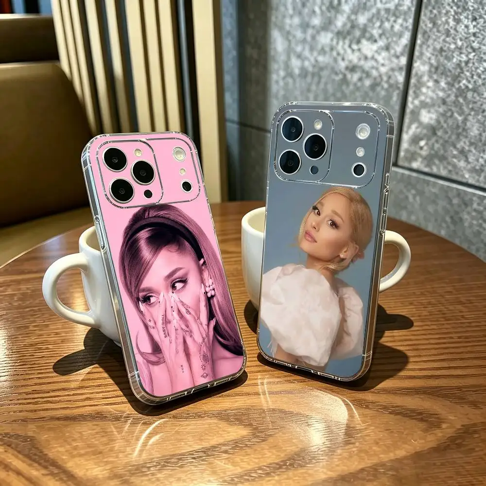 a-Ariana g-Grande-e Coque transparente en TPU souple, compatible avec iPhone 14 Pro, 13 Pro, 12, 11, 16 Plus