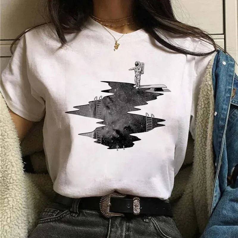 Camiseta feminina plus size com estampa de manga curta, solta e casual, macia e confortável respirável, esportes ao ar livre