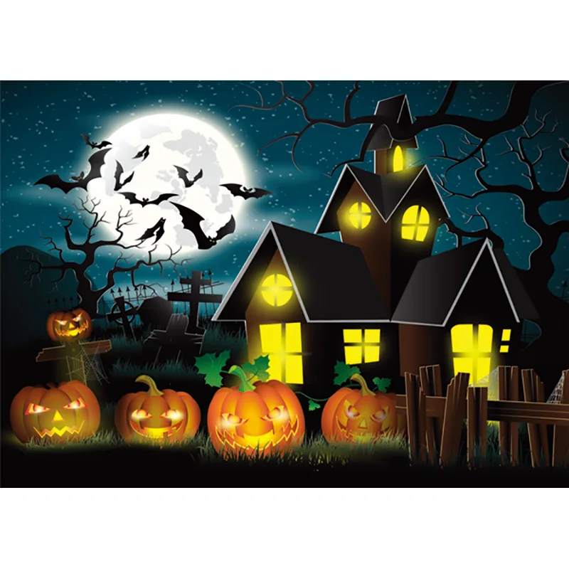 Хэллоуин фон замок тыква фонарь луна фон для фотосъемки для фотостудии 1911CXZM-53