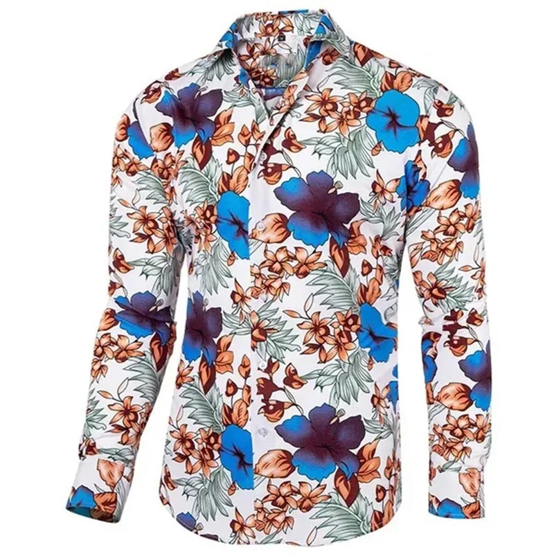 Flower Men Long Sleeve Printed Shirts For Mens Social Luxury Man Designer Clothes Hawaiian Fashion Elegant Classic Tees Women