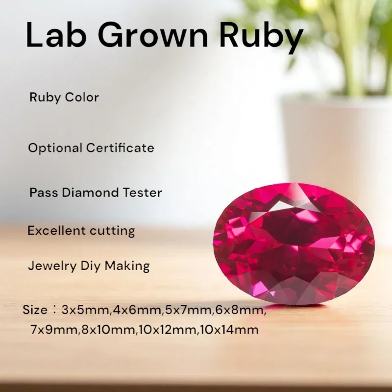L-Lab Grown Ruby Oval Shape Multiple Sizes Loose Gemstone Top Quality for Diy Jewelry Making Selectable Certificate