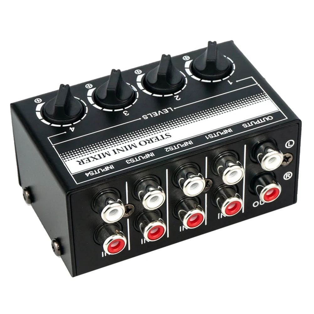 

A62T-4 Channel Stereo Audio Mixer Support RCA Input and Output Mini Passive Stereo Mixer with Separate Volume Controls
