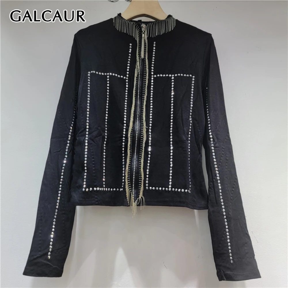 

GALCAUR Solid Spliced Diamonds Jacket Female Stand Collar Long Sleeve Loose Streetwear Design Women's Jackets Autumn Fashion New