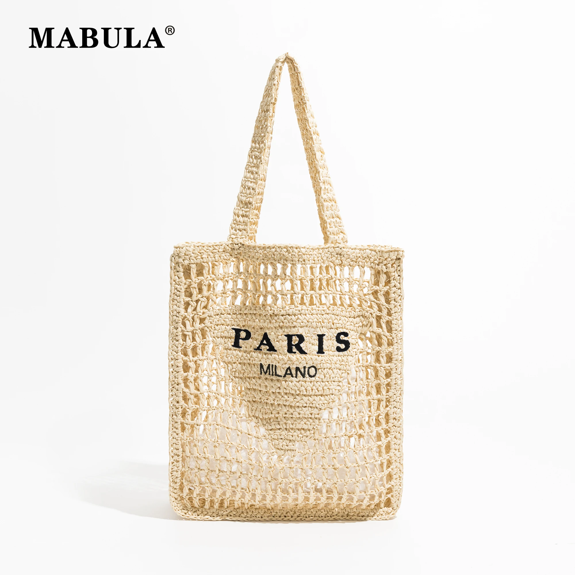 MABULA Fashion Summer Beach Straw Bags Luxury Design Women Shoulder Bag Female Hollow Handwoven Handbag Large Casual Tote Bag