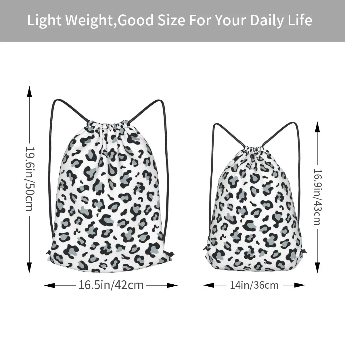Snow Leopard Print Backpacks Multi-function Drawstring Bundle Pocket Shoes Bag Book Bags for Travel School