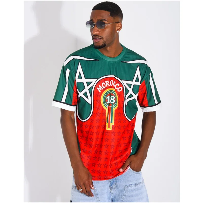 2026 Summer Morocco-themed Jersey Color Block David Star Print No. 18 & 212 Short-Sleeve Unisex Breathable Casual T-Shirt  Fans