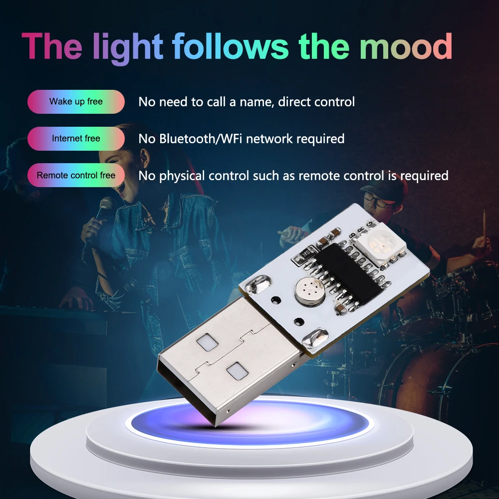 LED Intelligent Voice Control Small Night Light Module USB DC5V 6Color LED Mini Lamp Bedroom Lighting No Bluetooth WiFi Required