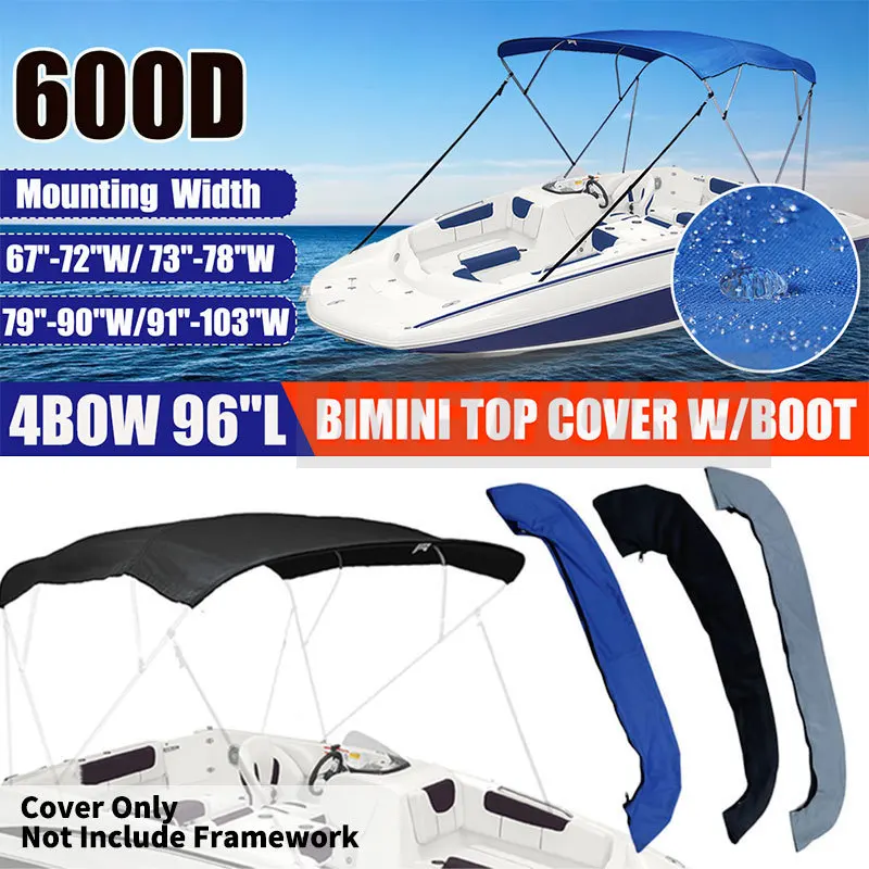 3/4 BOW Bimini Top Boot Cover 600D Waterproof Anti UV Boat Cover No Frame Marine Dustproof Cover Boat Accessories