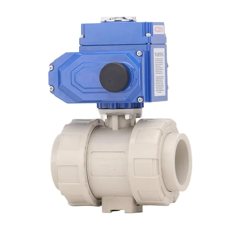 DN 50 100 ANSI JIS Flange Thread UPVC PPH Plastic 3 Way Ball Valve Mini Micro Water Plastic Actuator Ball Valve