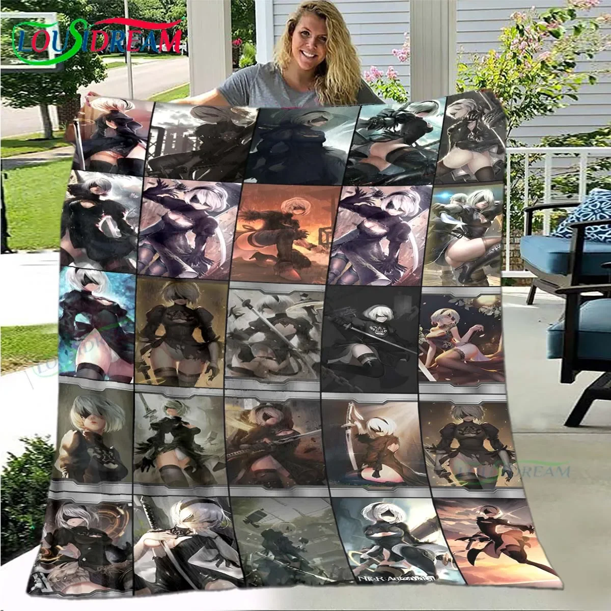 

Famous Film Role Automata Nier Fashion Pattern Blanket Flannel Thin Blanket Portable Home Travel Office Lunch Break Blanket Gift