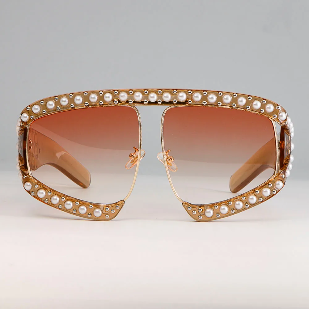 45448 Frauen brille Sonnenbrille Luxus Perlens chirme rote Spiegel brille übergroße UV400 Marke Brille weiblich – Detail 9